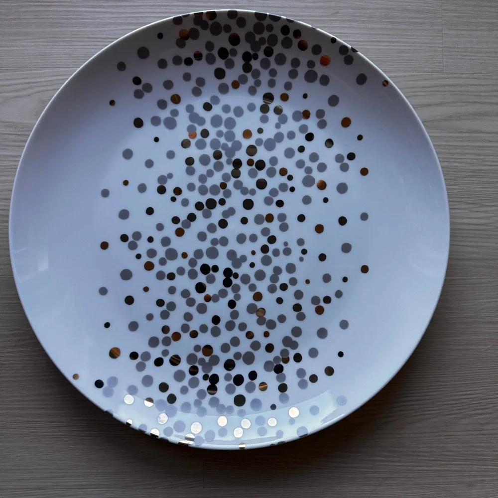 NEW & Very RARE! Crate & Barrel Metallic Dot Platter Serving Dish Plate Server